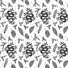 Boho celestial snake mystical seamless pattern. Vector