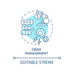 Crisis management turquoise concept icon. Communication plan. PR service for business abstract idea thin line illustration. Isolated outline drawing. Editable stroke. Arial, Myriad Pro-Bold fonts used