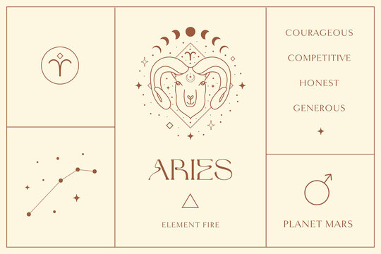 Aries Zodiac Sign Design Illustrations. Esoteric Vector Element, Icon
