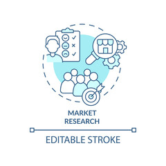 Market research turquoise concept icon. Audience analysing. Service of PR firm abstract idea thin line illustration. Isolated outline drawing. Editable stroke. Arial, Myriad Pro-Bold fonts used