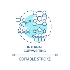 Internal copywriting turquoise concept icon. Team communication. Service of PR firm abstract idea thin line illustration. Isolated outline drawing. Editable stroke. Arial, Myriad Pro-Bold fonts used