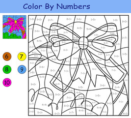 children's educational game. coloring by numbers. pink bow.