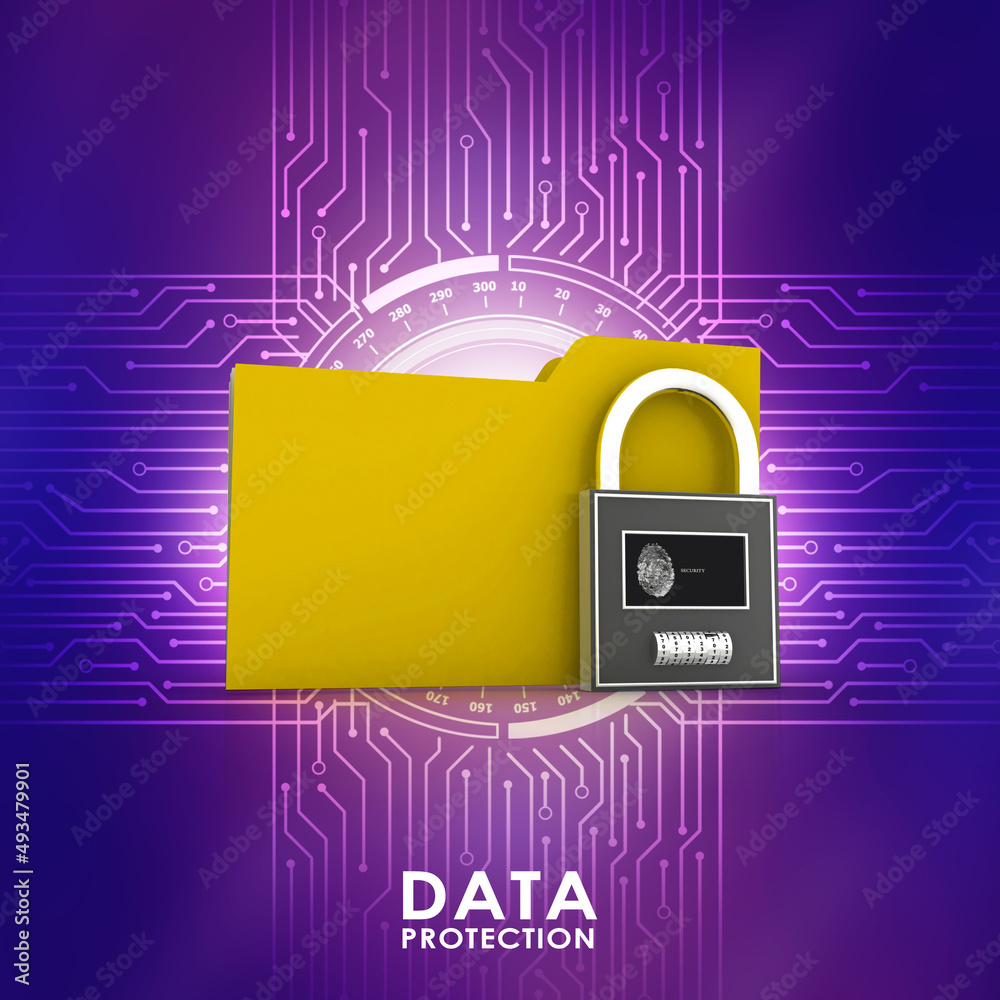 Wall mural Yellow folder and lock. Data security concept. 3D rendering
