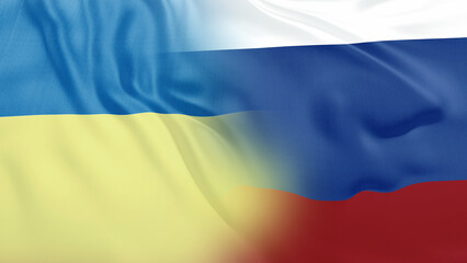 Ukraine and Russia flags combination waving