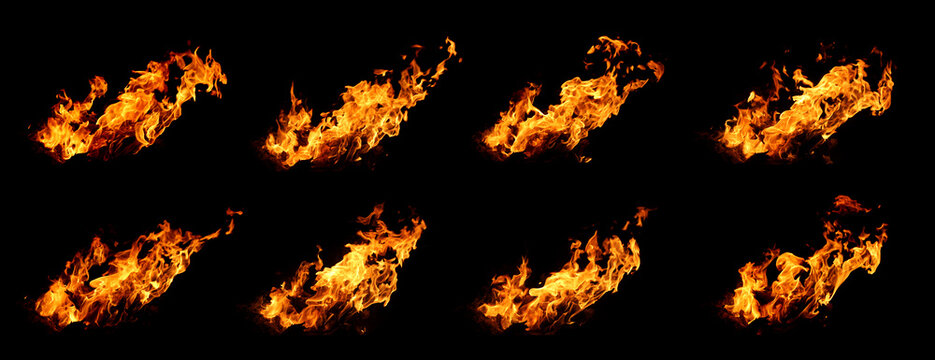 Thermal power lamp, red, yellow, 8 images, burning fuel. At night, peculiar shapes are suitable for decorative wallpaper. Work related to power lighting