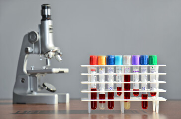 Microscope and blood tubes - Laboratory equipment