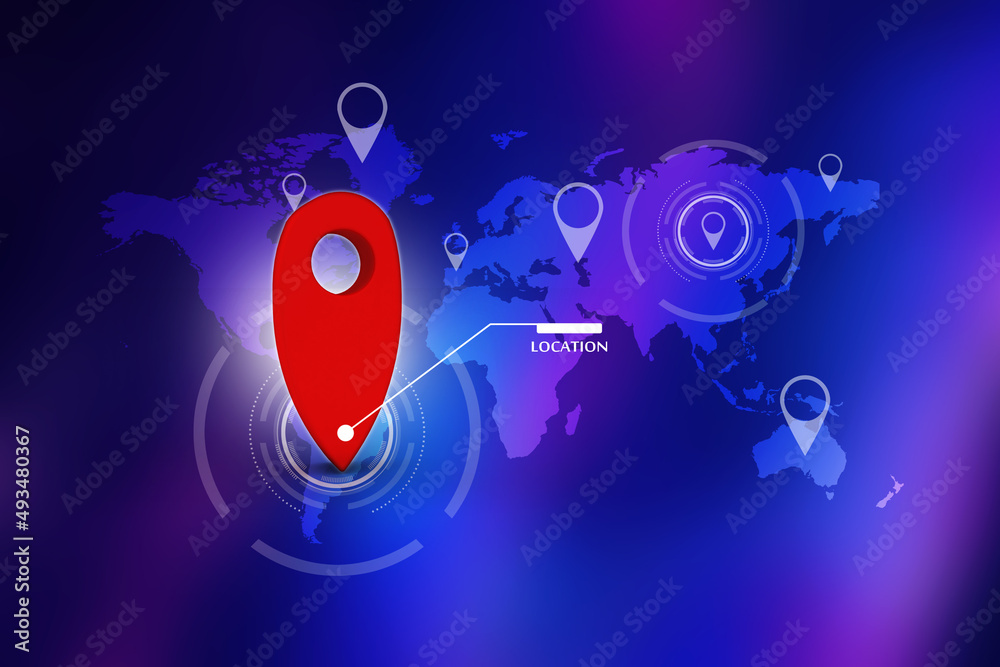 Poster 3d rendering Red map pointer
