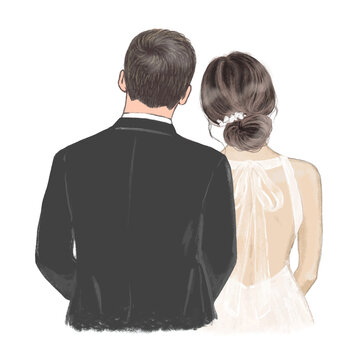 Beautiful couple in Wedding day hand drawn Illustration