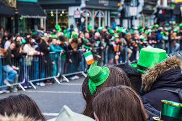 Saint Patrick's day parade in Dublin 2022, green hats in the crowd