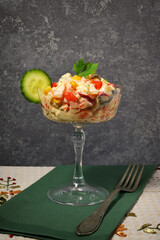 Vintage Boeuf Salad in Champagne Glass