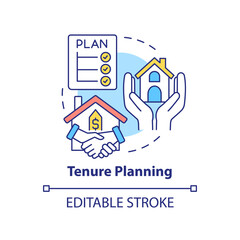 Tenure planning concept icon. Land-use planning abstract idea thin line illustration. Financial arrangement. Real estate. Isolated outline drawing. Editable stroke. Arial, Myriad Pro-Bold fonts used