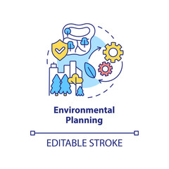 Environmental planning concept icon. Land-use planning abstract idea thin line illustration. Achieve sustainable outcomes. Isolated outline drawing. Editable stroke. Arial, Myriad Pro-Bold fonts used
