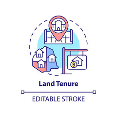 Land tenure concept icon. Land management system abstract idea thin line illustration. Establish rights of ownership. Isolated outline drawing. Editable stroke. Arial, Myriad Pro-Bold fonts used