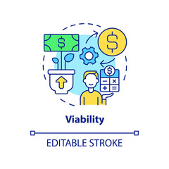 Viability concept icon. Sustainable land management objective abstract idea thin line illustration. Economic growth. Isolated outline drawing. Editable stroke. Arial, Myriad Pro-Bold fonts used