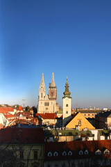 Zagreb skyline with Zagreb Cathedral and St. Mary Church.