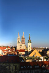 Fototapeta premium Zagreb skyline with Zagreb Cathedral and St. Mary Church.