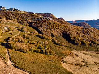 Mountains in Autumn from a Drone View