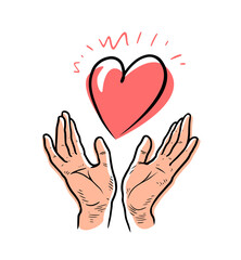 Heart and hands symbol. Valentines day concept. Hand drawn vector illustration