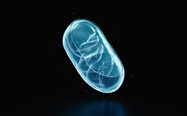 Holographic image of mitochondria, futuristic element, 3d rendering.