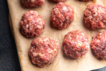 meatball raw meat beef pork chicken meatballs turkey lamb fresh healthy meal food diet snack on the table copy space food background 