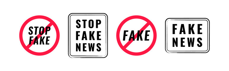Fake news stamp design. Stop fake news on tv and social media. Stop fake and disinformation. Vector illustration