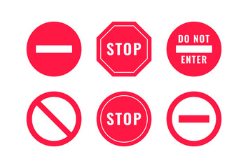 Stop signs collection. Label design for control, notify and safely on road. Vector illustration