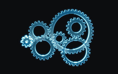 Holographic image of gear, futuristic element, 3d rendering.