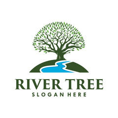 tree logo designs with creeks or rivers symbol