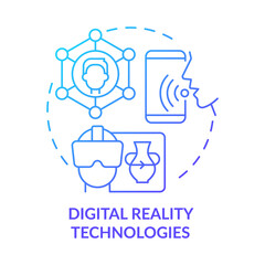 Digital reality technologies blue gradient concept icon. Virtual assistant. Tech macro trends abstract idea thin line illustration. Isolated outline drawing. Myriad Pro-Bold font used