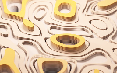 Wave pattern paper cut background, 3d rendering.