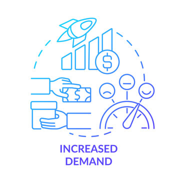 Increased demand blue gradient concept icon. Business companies service. Macro economy trends abstract idea thin line illustration. Isolated outline drawing. Myriad Pro-Bold font used