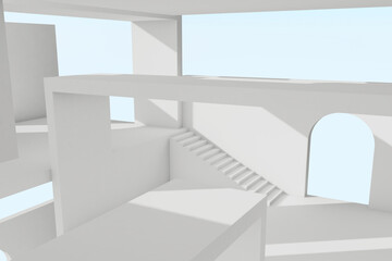 Obraz premium Stairways and arches. Minimal architecture, 3d