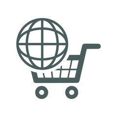 Ecommerce, global shopping icon. Gray vector graphics.