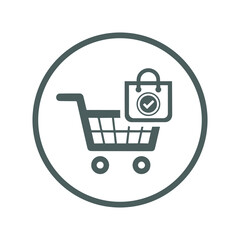 Ecommerce, Shopping cart icon. Black vector illustration.