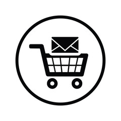 Email shopping icon. Black vector illustration.