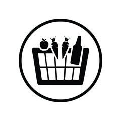 grocery, shopping cart icon. Black vector illustration.