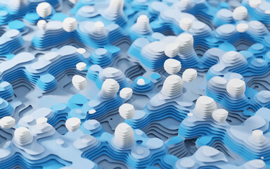Wave pattern paper cut background, 3d rendering.