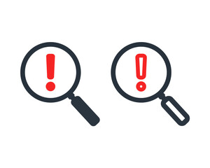 Exclamation magnifying glass. Vector illustration 