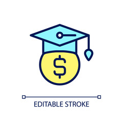 Scholarship pixel perfect RGB color icon. Financial support for student. Bonus for academic result. Isolated vector illustration. Simple filled line drawing. Editable stroke. Arial font used