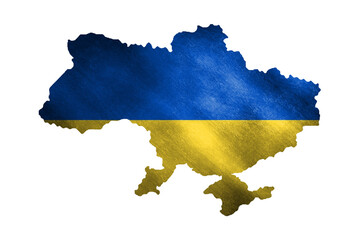 The outline of Ukraine in the national colors on a grunge background