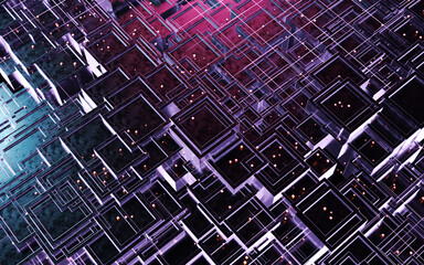 Abstract cube construction, 3d rendering.