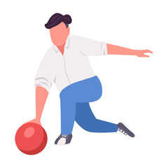 Man throwing bowling ball semi flat color vector character. Posing figure. Full body person on white. Bowling tournament simple cartoon style illustration for web graphic design and animation