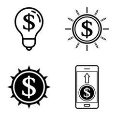 Dollar Flat Icon Set Isolated On White Background