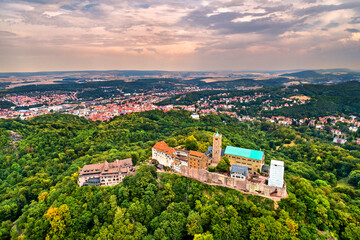 Aerial view of Wartburg Castle. UNESCO world heritage in Thuringia, Germany