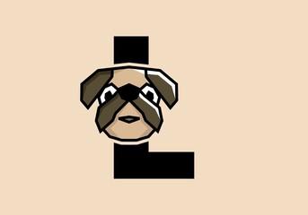 L initial letter with cute doggy head