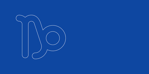A large white outline zodiac capricorn symbol on the left. Designed as thin white lines. Vector illustration on blue background