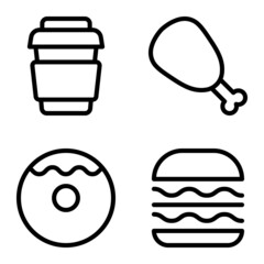 Fastfood Flat Icon Set Isolated On White Background