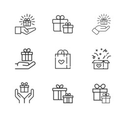 Gift box or present line icon set