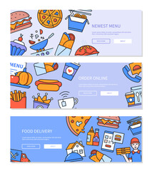 Fast food - colorful vector flat design style banners