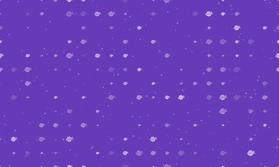Seamless background pattern of evenly spaced white digital tech symbols of different sizes and opacity. Vector illustration on deep purple background with stars